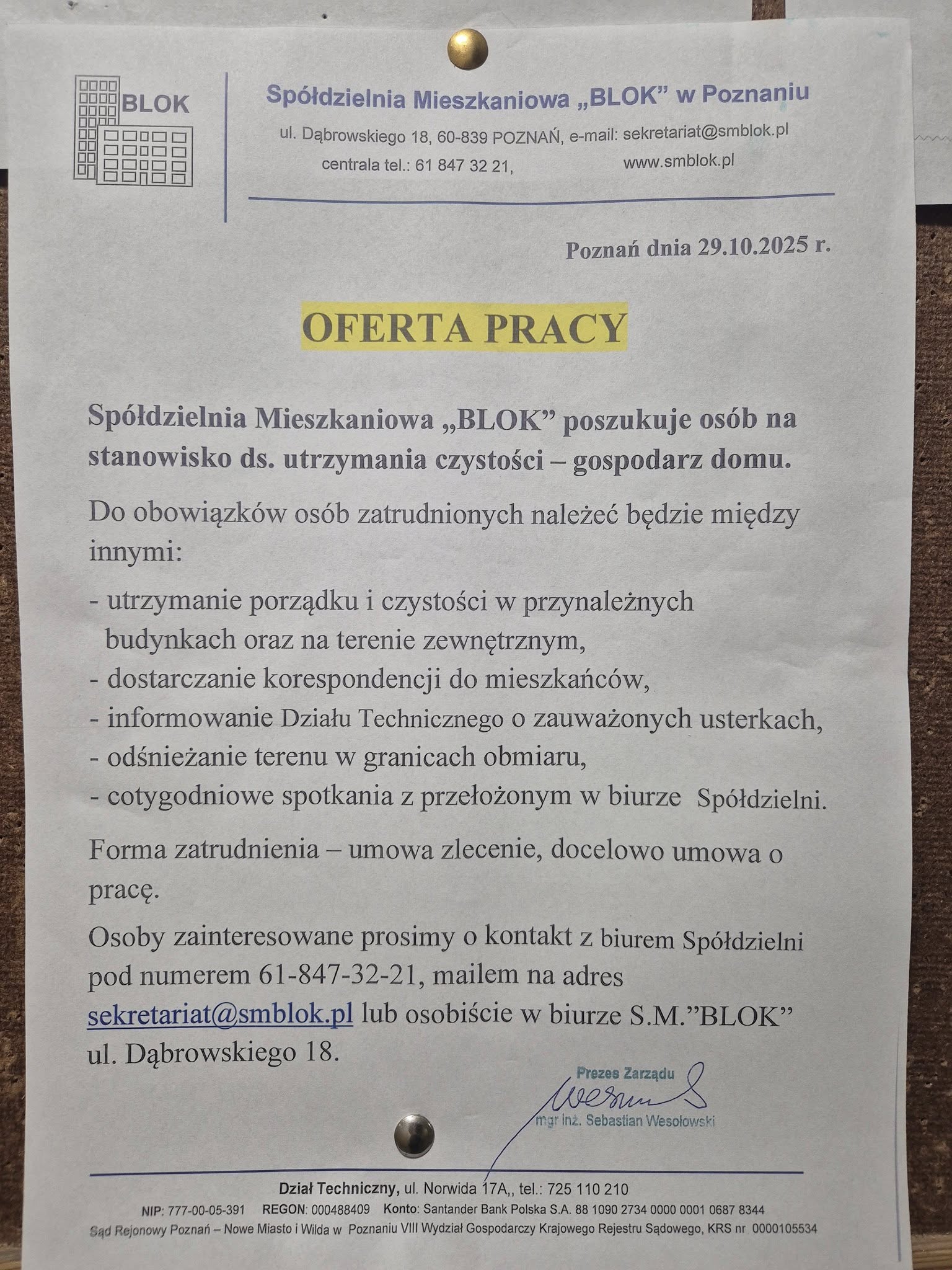 Praca: gospodarz domu, utrzymanie czystości