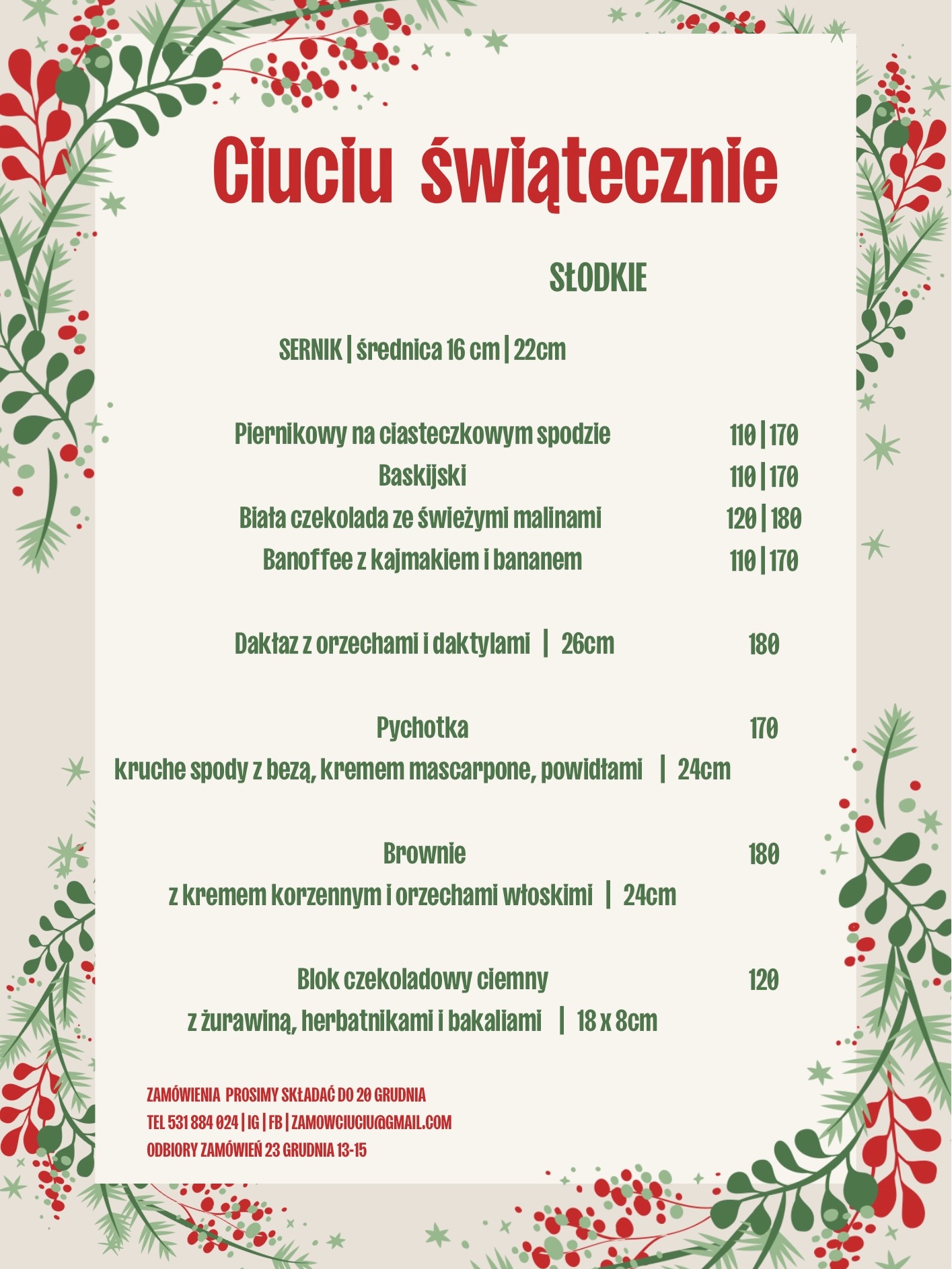 Świąteczne słodkie menu Ciuciu Food & Cake – ciasta, desery, wypieki