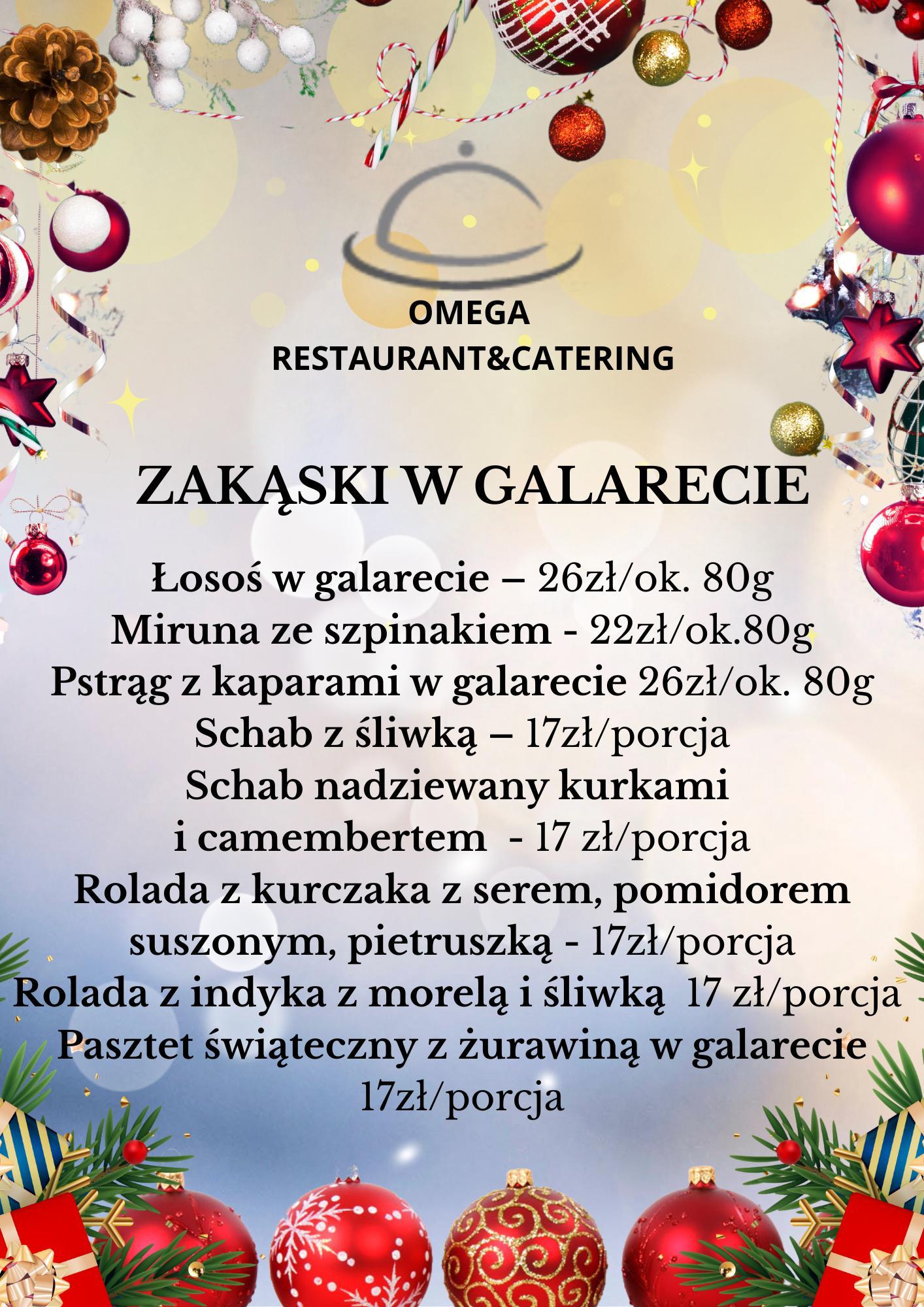 Zakąski i przystawki świąteczne restauracji Omega